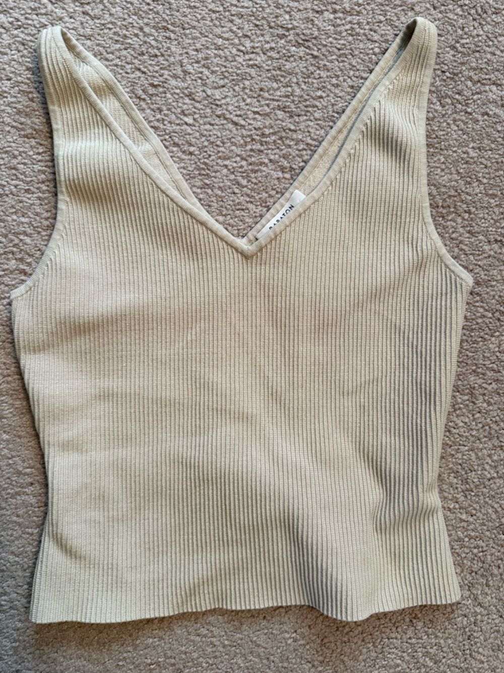 Aritzia Babaton Ribbed V Neck Tank Top Size L Beige Sculpt Beige